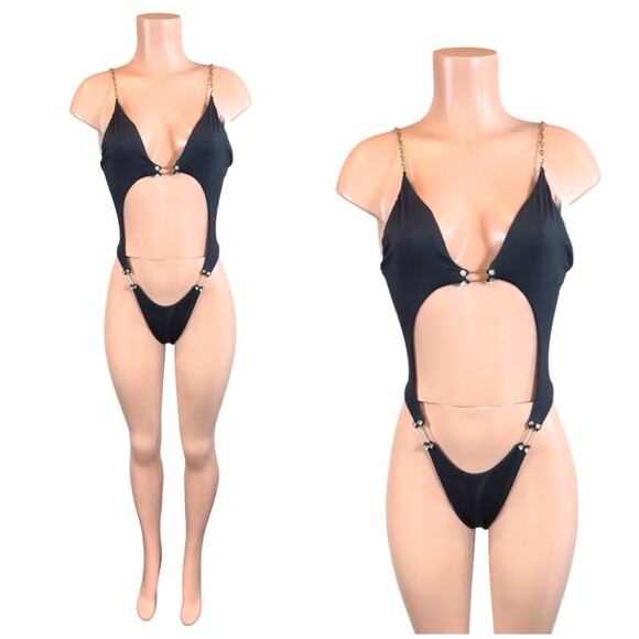 BEACH BUNNY NOELANI BLACK ONE PIECE  SZ L $225 - Picture 4 of 11
